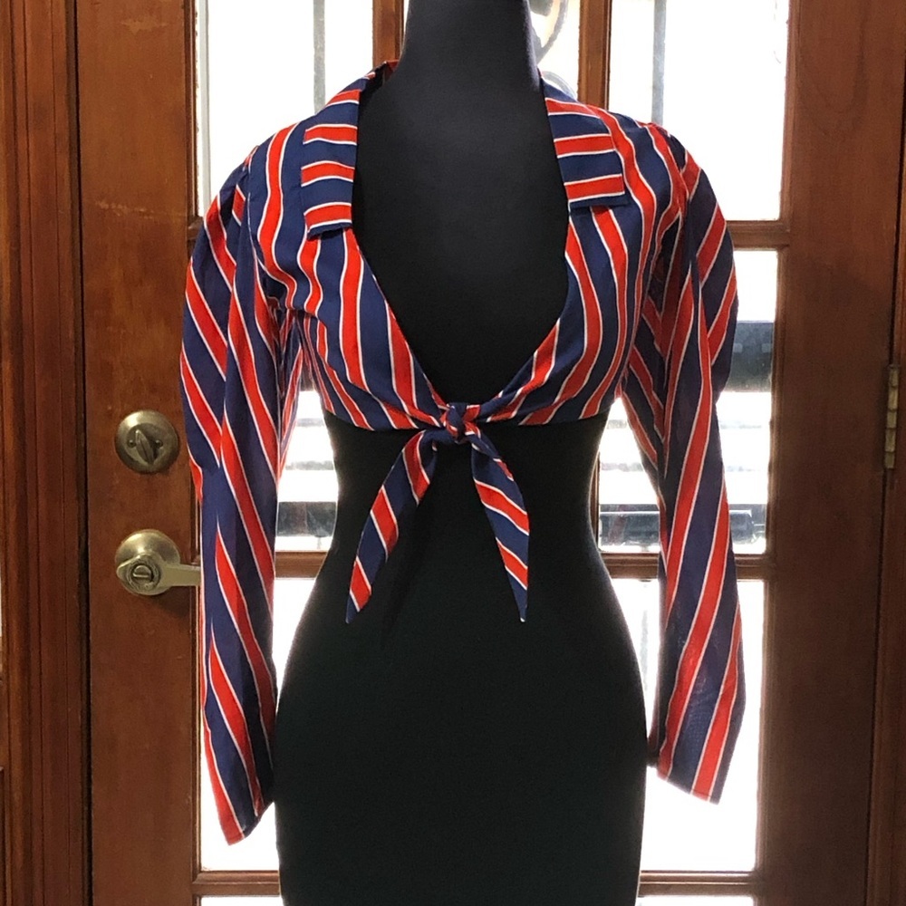 WeWoreWhat Stripe Bisou Tie-Front Crop Top - XS